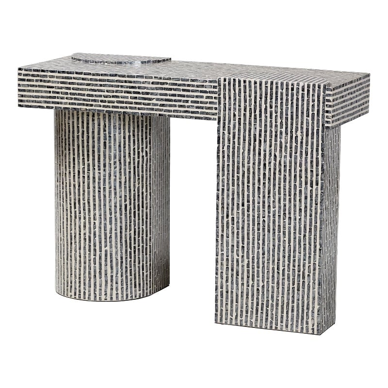 Pemberly Row Capiz Shell Console Table with Geometric Pattern