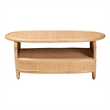 Pemberly Row Contemporary Oval Rattan Coffee Table with Open Shelf