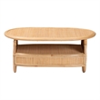 Pemberly Row Contemporary Oval Rattan Coffee Table with Open Shelf