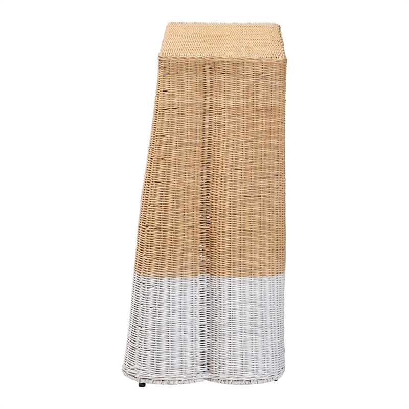 Pemberly Row Scalloped Rattan Console Table in White and Natural