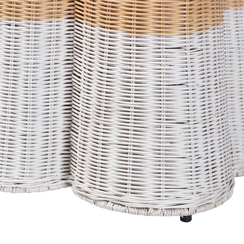 Pemberly Row Scalloped Rattan Console Table in White and Natural