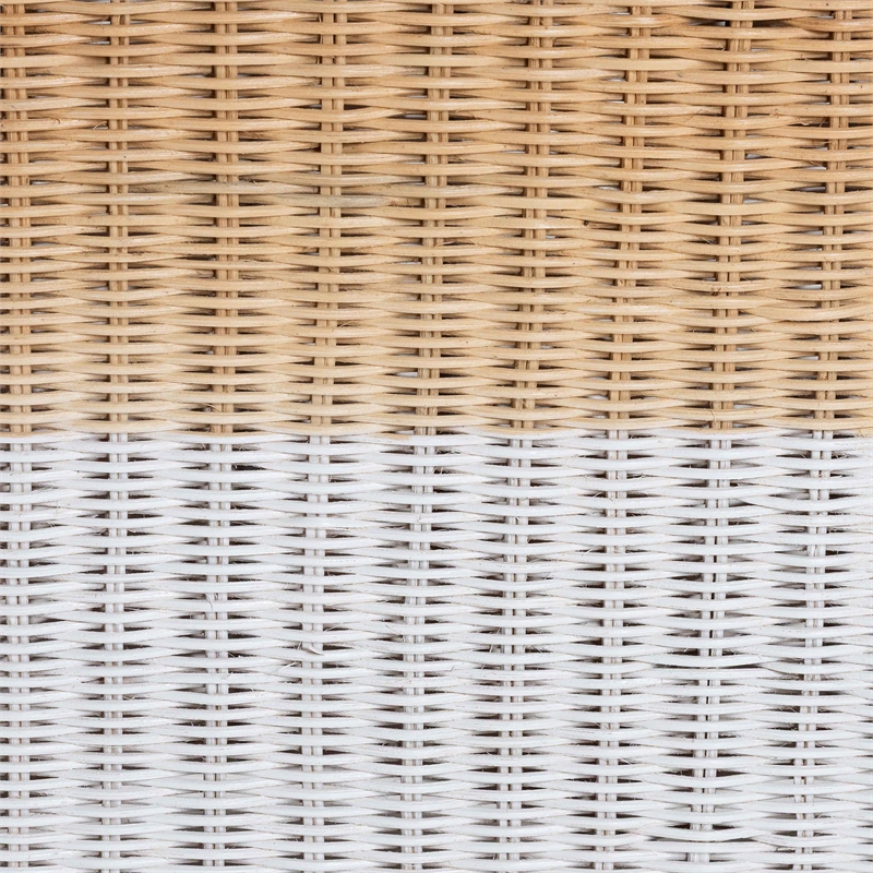 Pemberly Row Scalloped Rattan Console Table in White and Natural