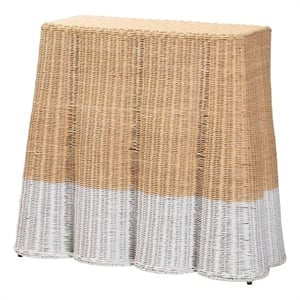 Pemberly Row Scalloped Rattan Console Table in White and Natural