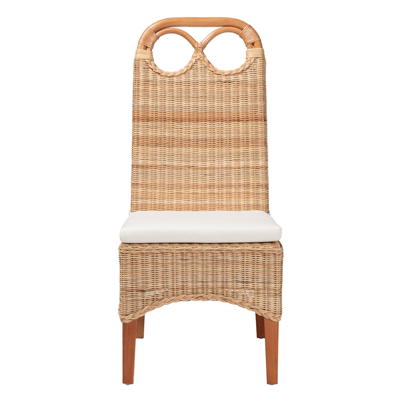 Pemberly Row Contemporary Rattan Dining Chair with Openwork Backrest