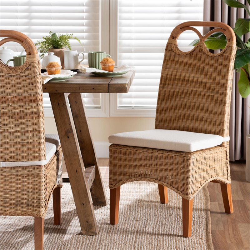 Pemberly Row Contemporary Rattan Dining Chair with Openwork Backrest