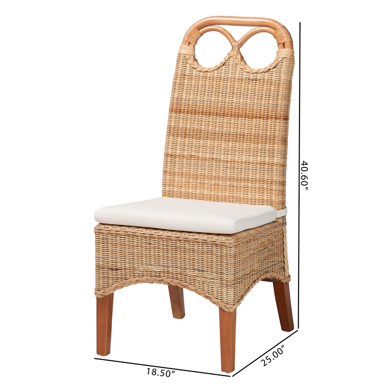 Pemberly Row Contemporary Rattan Dining Chair with Openwork Backrest