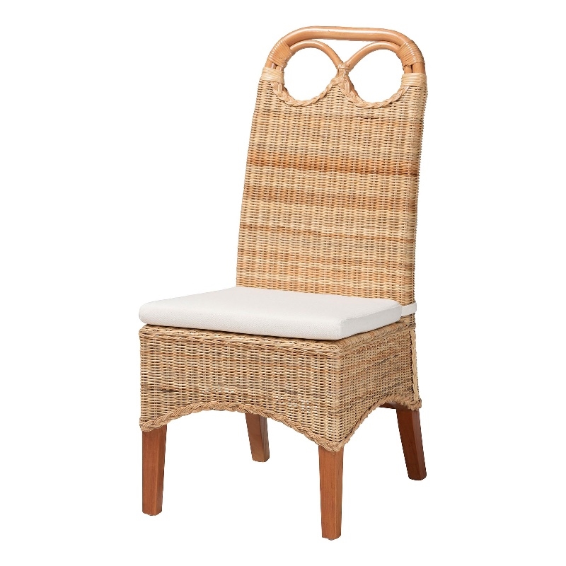 Pemberly Row Contemporary Rattan Dining Chair with Openwork Backrest