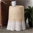 Pemberly Row Scalloped Rattan Round End Table in 2-Tone Natural