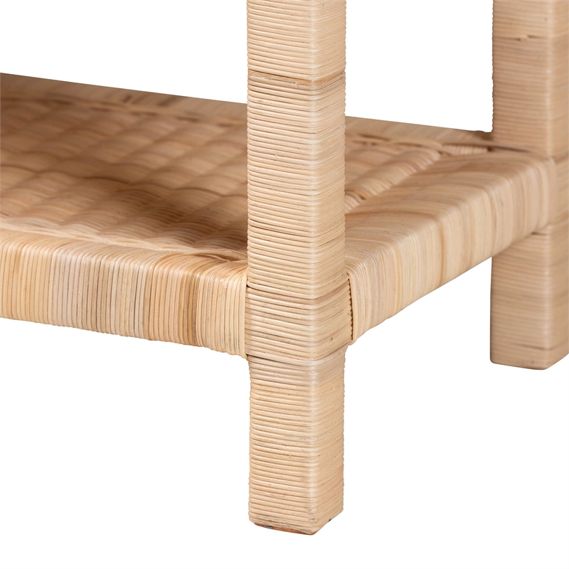 Pemberly Row Scalloped Rattan End Table with Removable Tray Top