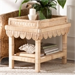 Pemberly Row Scalloped Rattan End Table with Removable Tray Top