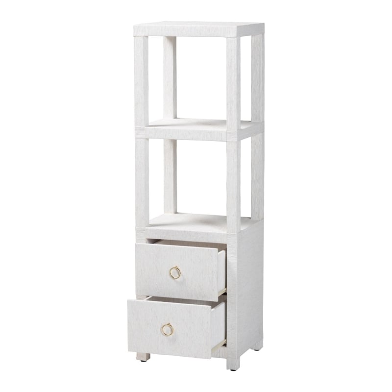 Pemberly Row Contemporary Grasscloth Tall Storage Cabinet with 2 Drawers