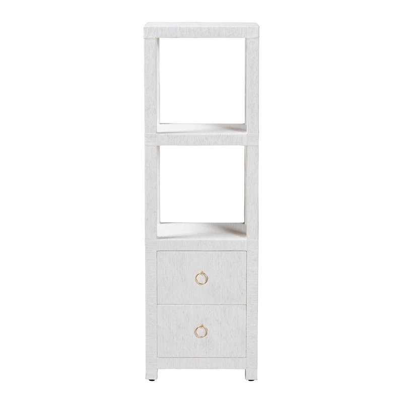 Pemberly Row Contemporary Grasscloth Tall Storage Cabinet with 2 Drawers