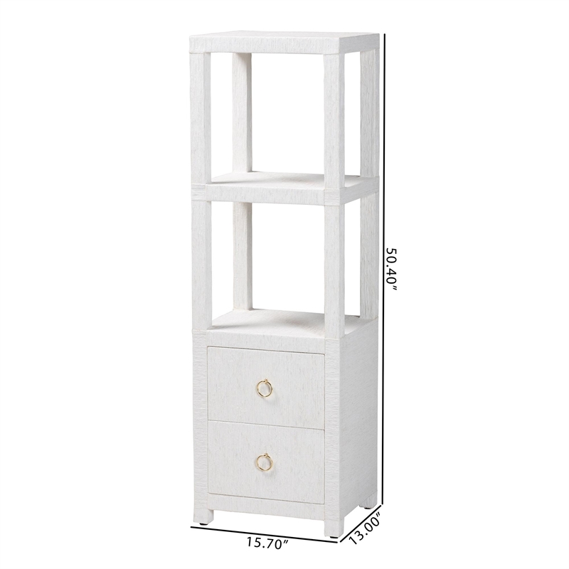 Pemberly Row Contemporary Grasscloth Tall Storage Cabinet with 2 Drawers