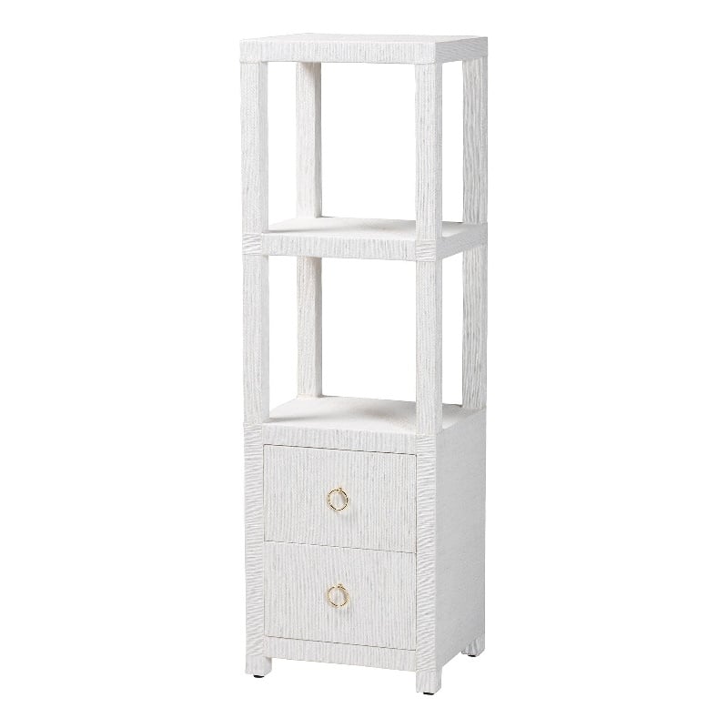 Pemberly Row Contemporary Grasscloth Tall Storage Cabinet with 2 Drawers