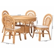 Pemberly Row Contemporary 5-Piece Rattan Dining Set with Scalloped Table