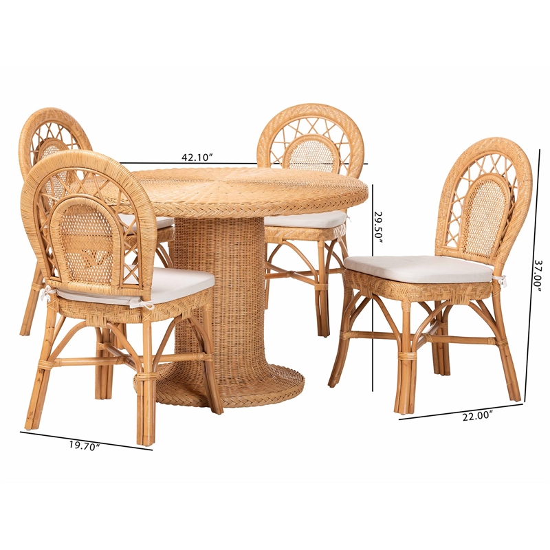 Pemberly Row Contemporary 5-Piece Rattan Dining Set with Braided Table