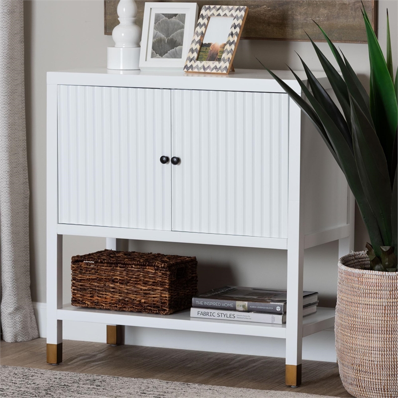 Pemberly Row Contemporary Fluted 2-Door Sideboard Storage Cabinet