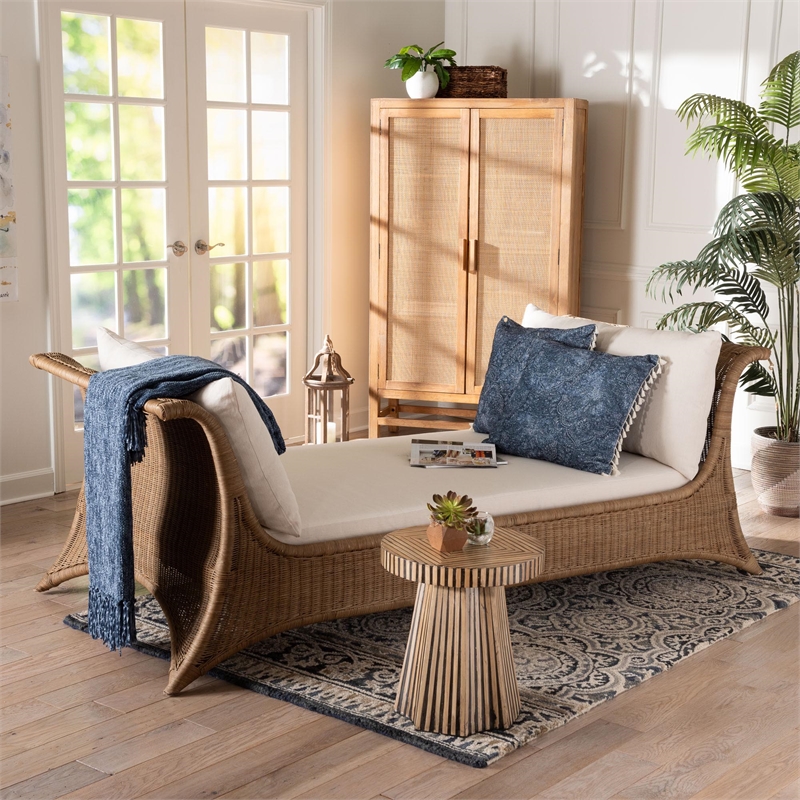 Pemberly Row Contemporary Rattan Daybed with Removable Cushions