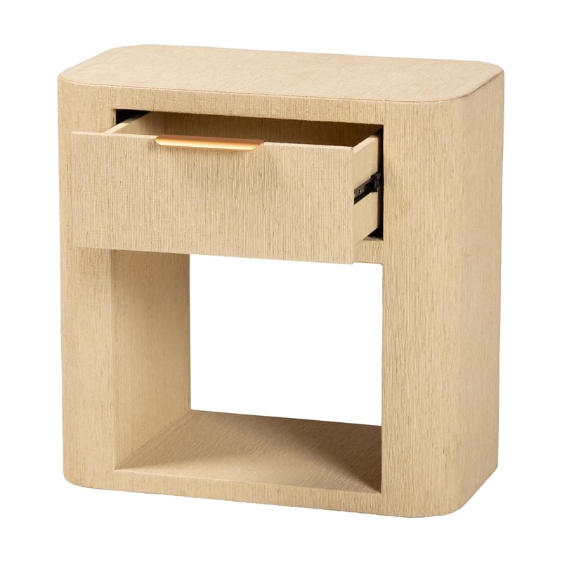 Pemberly Row Contemporary Grasscloth 1-Drawer Nightstand with Open Shelf