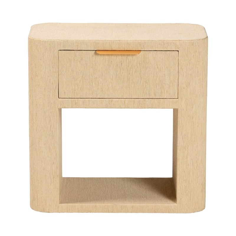 Pemberly Row Contemporary Grasscloth 1-Drawer Nightstand with Open Shelf