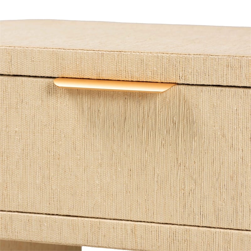 Pemberly Row Contemporary Grasscloth 1-Drawer Nightstand with Open Shelf