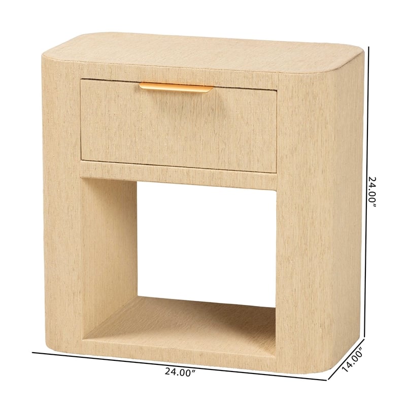 Pemberly Row Contemporary Grasscloth 1-Drawer Nightstand with Open Shelf