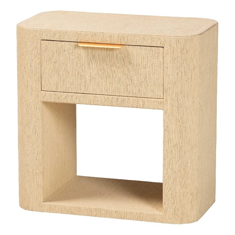 Pemberly Row Contemporary Grasscloth 1-Drawer Nightstand with Open Shelf