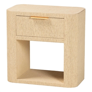 Pemberly Row Contemporary Grasscloth 1-Drawer Nightstand with Open Shelf
