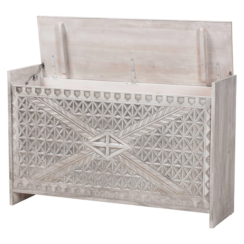 Pemberly Row Contemporary Wood Storage Trunk with Carved Geometric Front