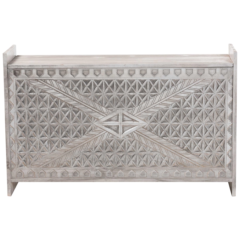 Pemberly Row Contemporary Wood Storage Trunk with Carved Geometric Front