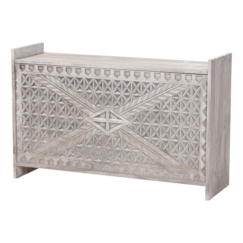 Pemberly Row Contemporary Wood Storage Trunk with Carved Geometric Front