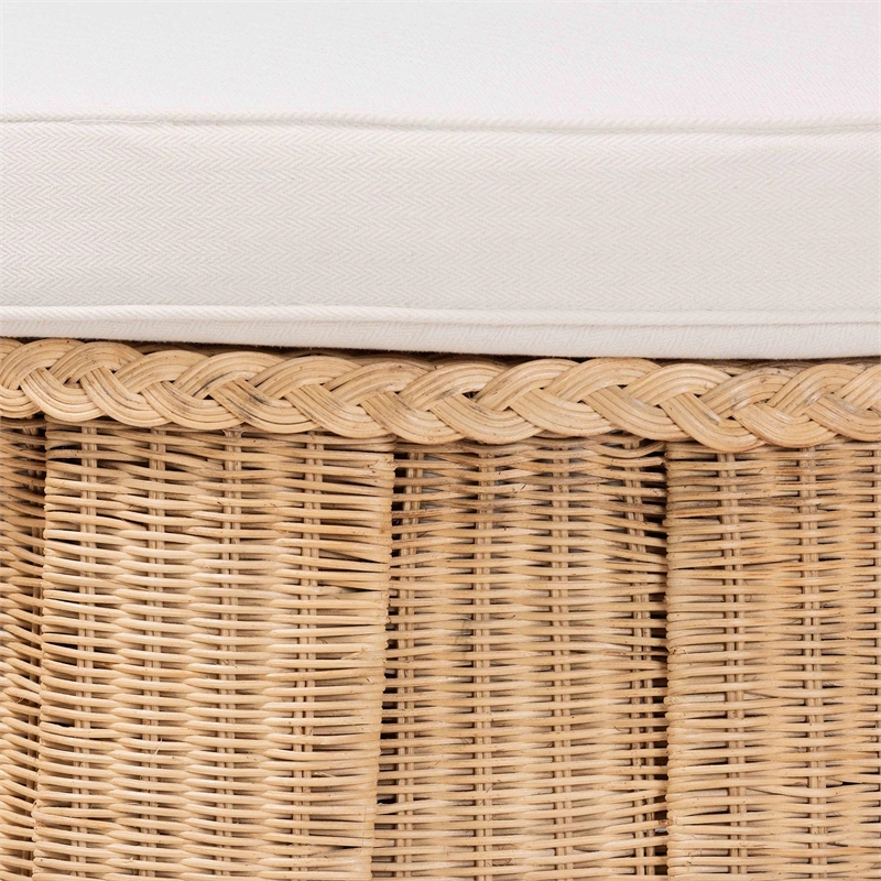 Pemberly Row Contemporary Round Rattan Ottoman with Removable Cushion