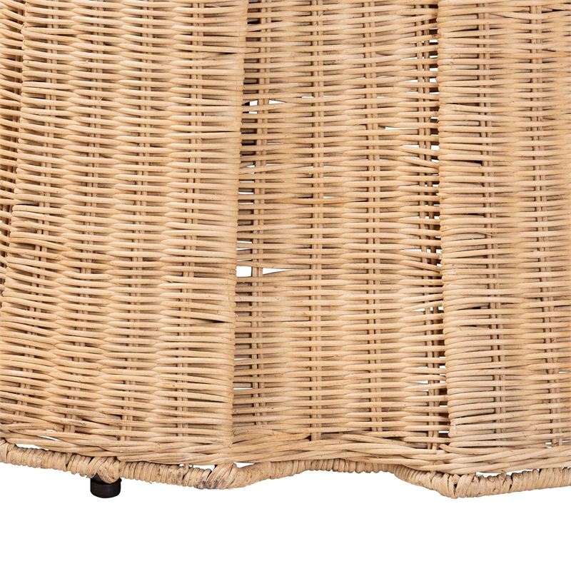 Pemberly Row Contemporary Round Rattan Ottoman with Removable Cushion