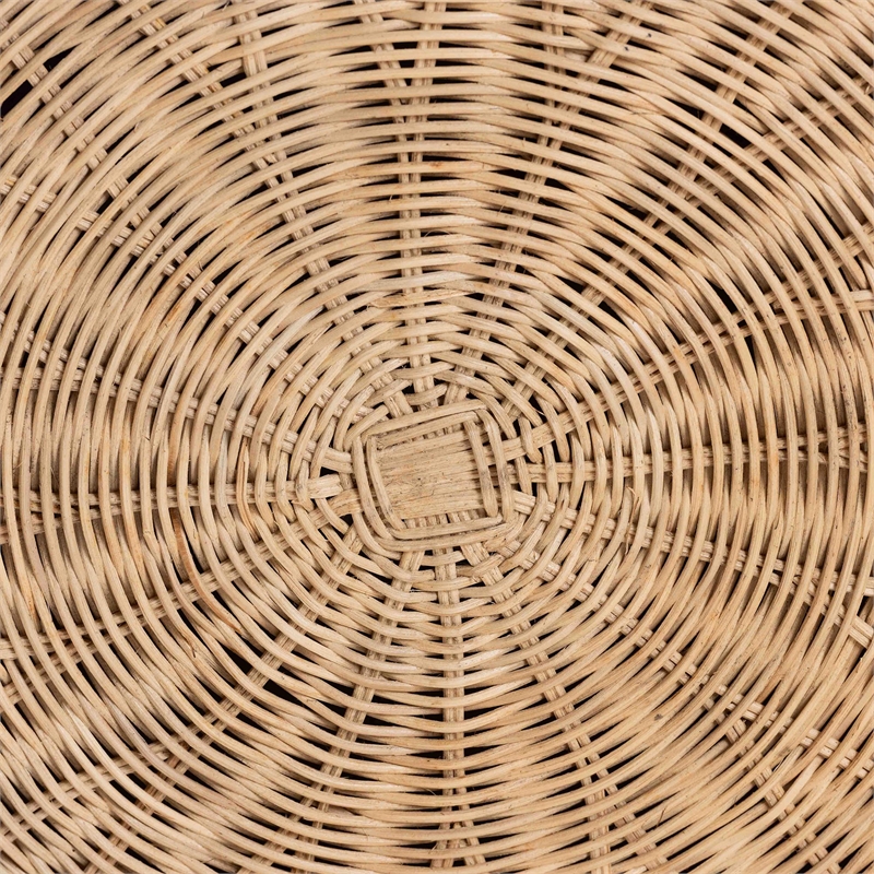 Pemberly Row Contemporary Round Rattan Ottoman with Removable Cushion