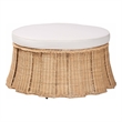 Pemberly Row Contemporary Round Rattan Ottoman with Removable Cushion