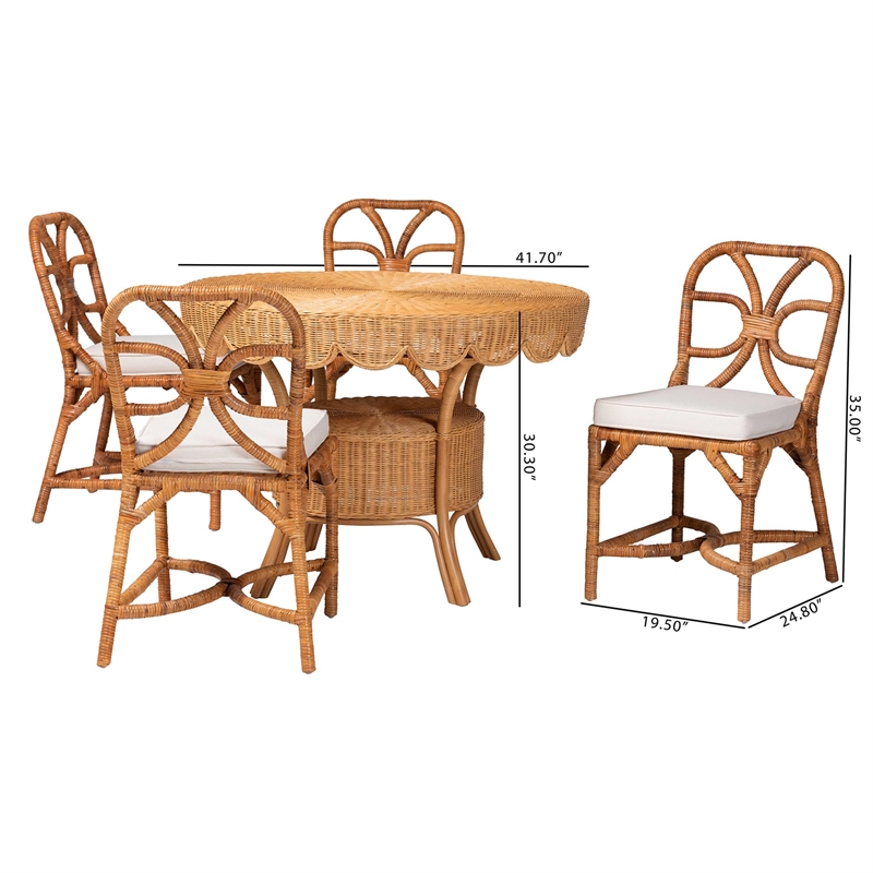 Pemberly Row Contemporary 5-Piece Rattan Dining Set in Light Honey