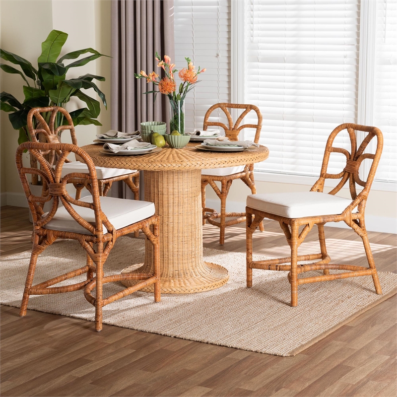 Pemberly Row 5-Piece Braided Rattan Dining Set in Light Honey