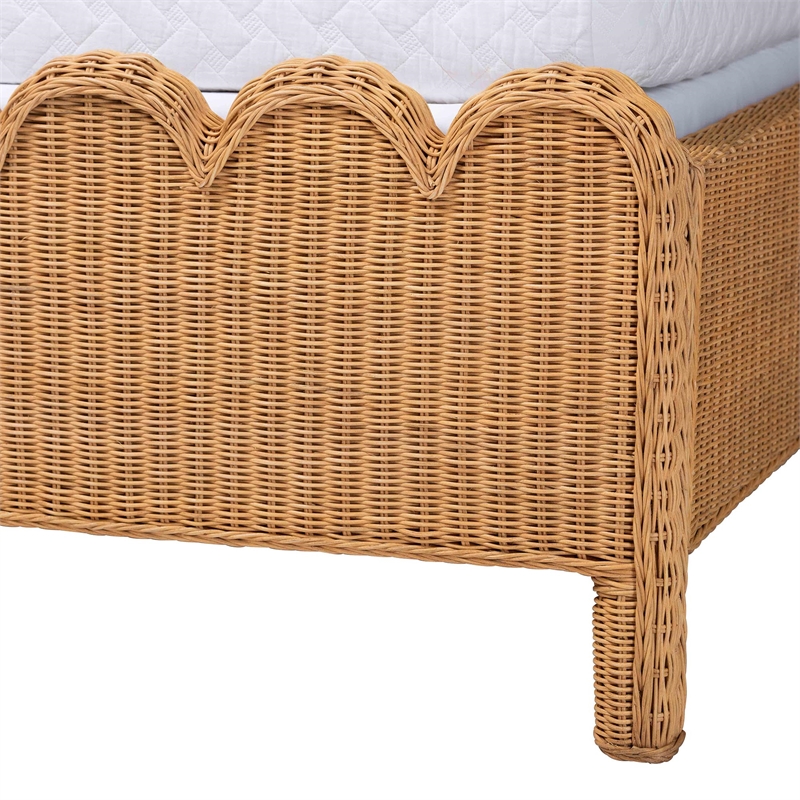 Pemberly Row Scalloped Rattan Queen Bed Frame with Footboard