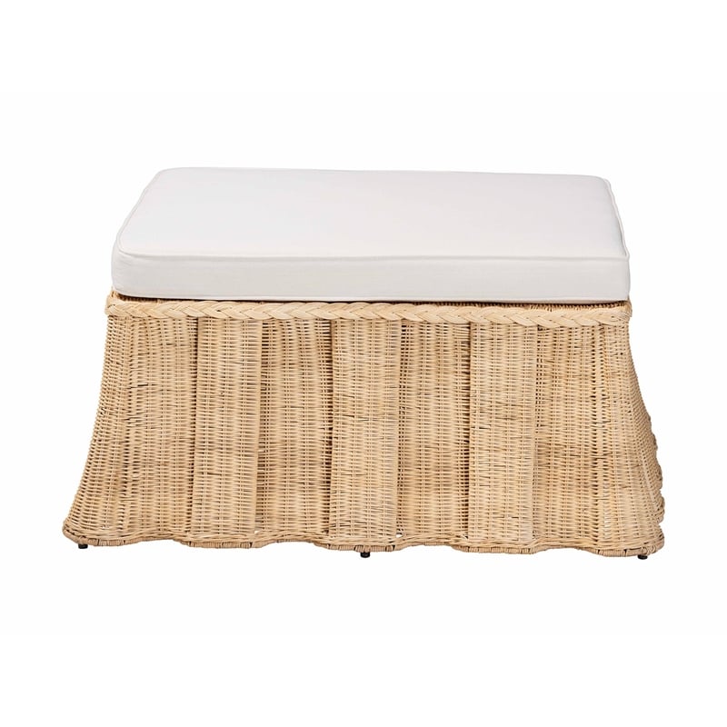 Pemberly Row Contemporary Pleated Rattan Cocktail Ottoman with Cushion