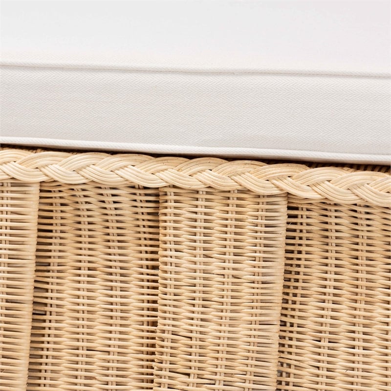 Pemberly Row Contemporary Pleated Rattan Cocktail Ottoman with Cushion