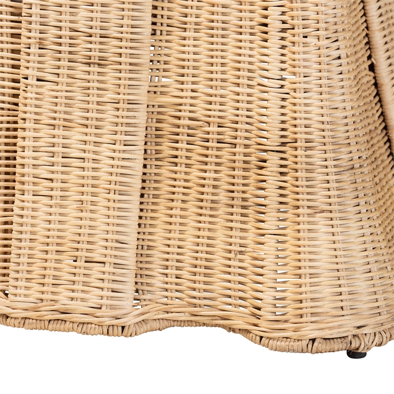 Pemberly Row Contemporary Pleated Rattan Cocktail Ottoman with Cushion