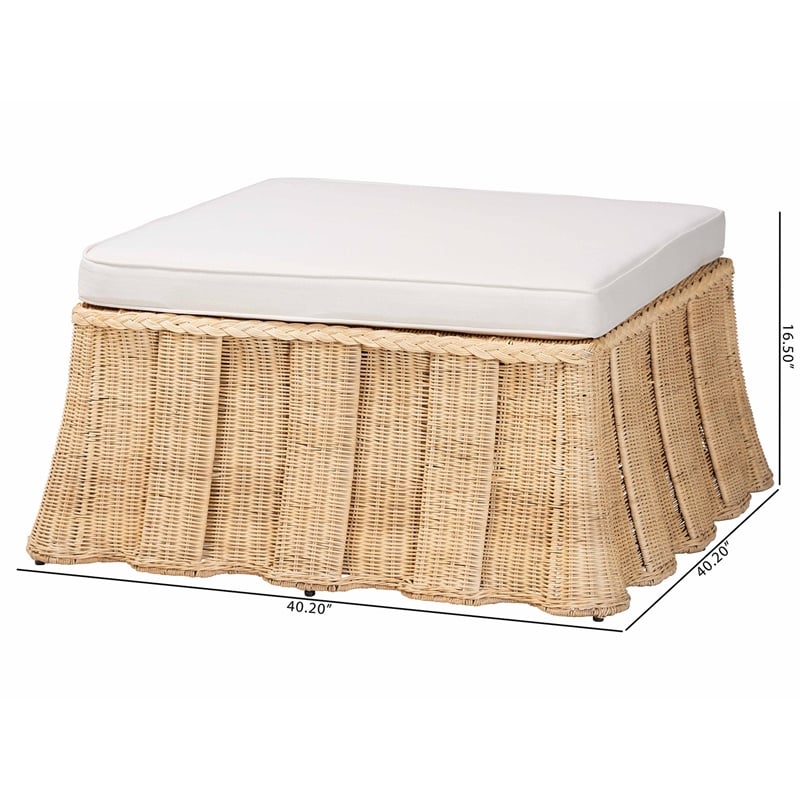 Pemberly Row Contemporary Pleated Rattan Cocktail Ottoman with Cushion