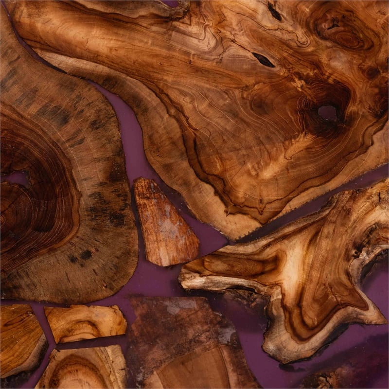 Pemberly Row Contemporary Round Teak Wood and Resin Coffee Table