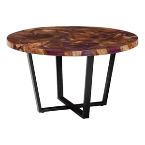 Pemberly Row Contemporary Round Teak Wood and Resin Coffee Table
