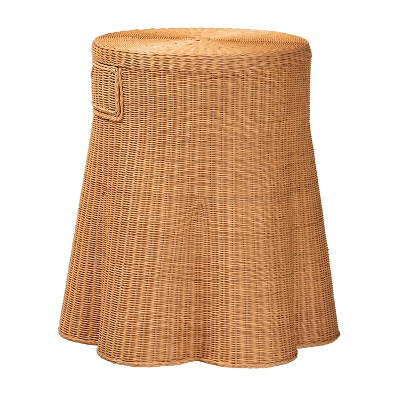 Pemberly Row Scalloped Rattan Round Console Table with Drawer