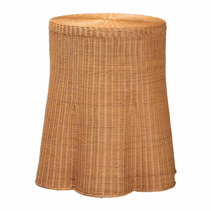 Pemberly Row Scalloped Rattan Round Console Table with Drawer