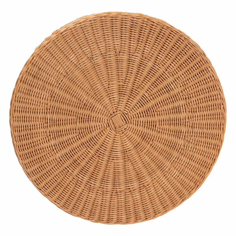 Pemberly Row Scalloped Rattan Round Console Table with Drawer