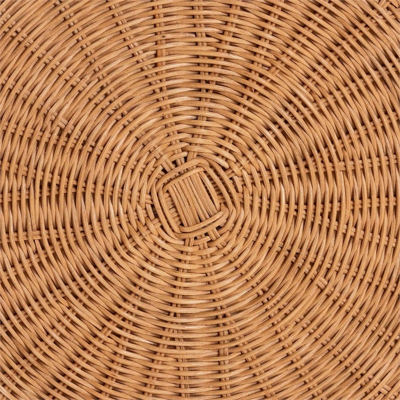 Pemberly Row Scalloped Rattan Round Console Table with Drawer