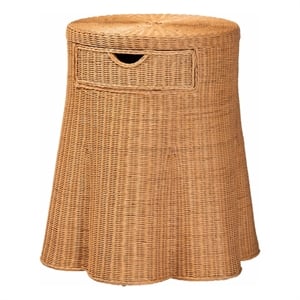 Pemberly Row Scalloped Rattan Round Console Table with Drawer