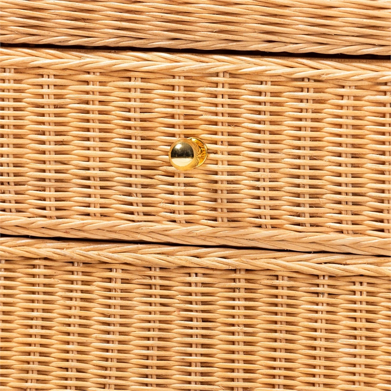 Pemberly Row Contemporary Scalloped Rattan Console Table with Drawer